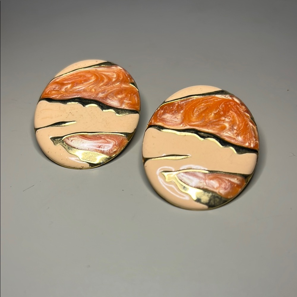 Vintage Orange and Gold Oval Earrings